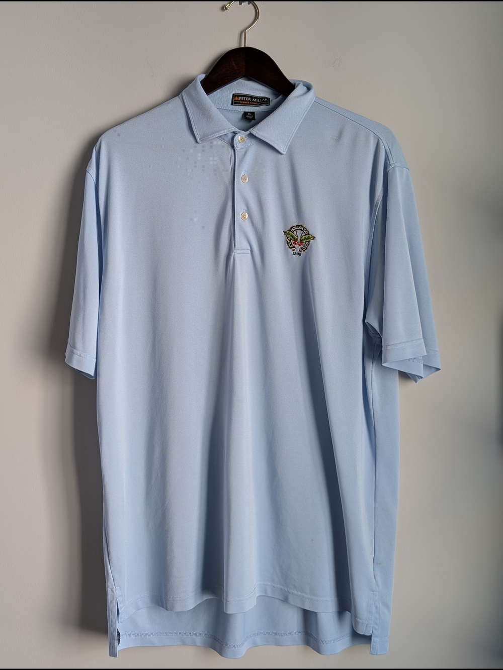Peter Millar Summer Comfort Polo Shirt XL Light Blue Hollywood Golf Club 1898 NJ